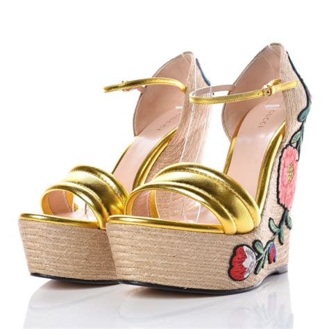 gucci ophelia embroidered sandal|GUCCI Metallic Nappa Ophelia Espadrille Platform Wedge .